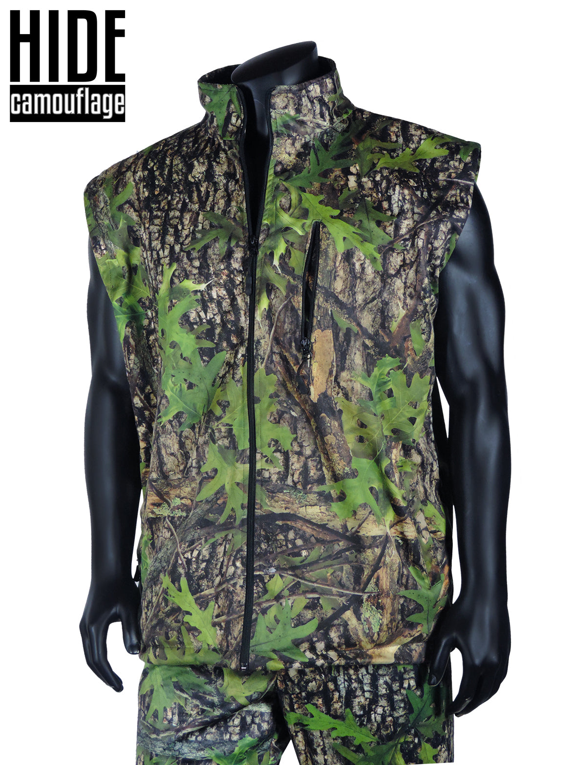 hide camouflage camo waterproof water resistant ambush series early season oak bark woodland green leaf deer turkey hunt hunting outerwear lifestyle vest